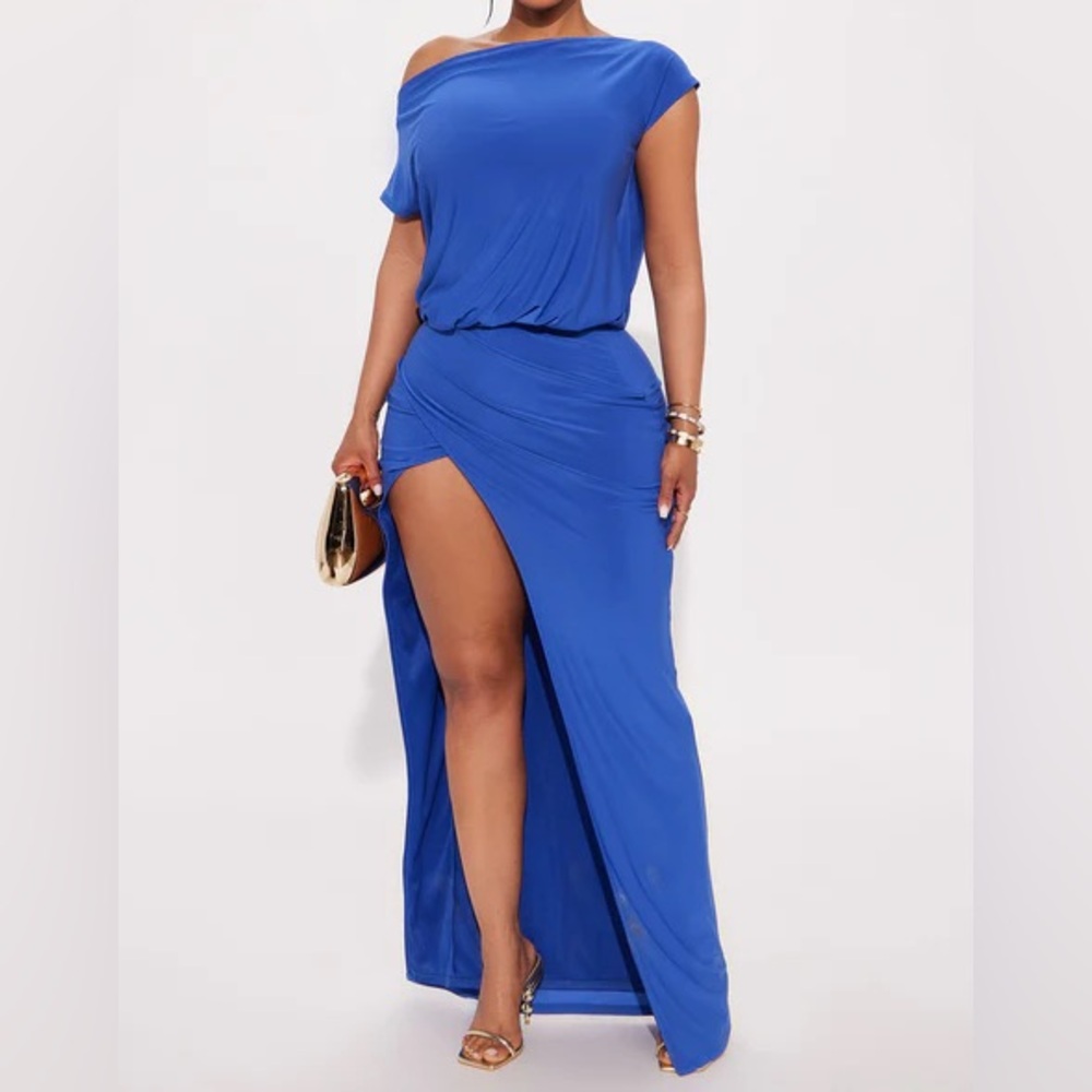 Blue Off-Shoulder Maxi Dress